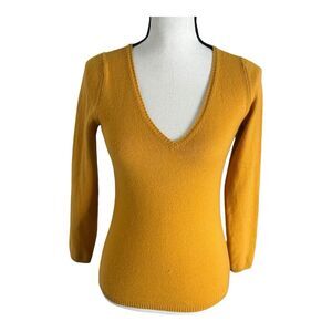 La Marucca Womens Cashmere Knit Buttons Soft Sweater Mustard Sz  40 M Italy Made